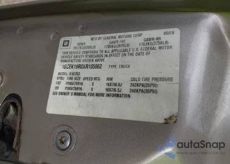 1998 Chevrolet Gmt-400 Fleetside из США, поврежденный, VIN 2GCEK19R9W1220970